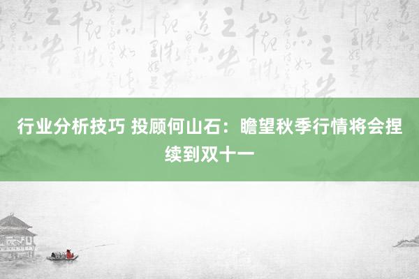 行业分析技巧 投顾何山石：瞻望秋季行情将会捏续到双十一