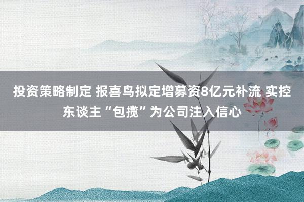 投资策略制定 报喜鸟拟定增募资8亿元补流 实控东谈主“包揽”为公司注入信心