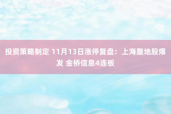 投资策略制定 11月13日涨停复盘：上海腹地股爆发 金桥信息4连板