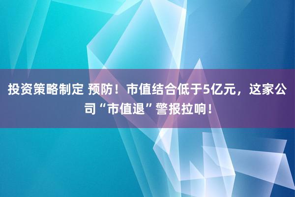 投资策略制定 预防！市值结合低于5亿元，这家公司“市值退”警报拉响！