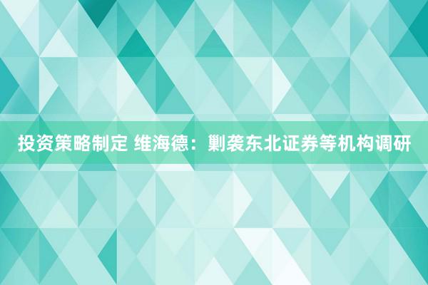 投资策略制定 维海德：剿袭东北证券等机构调研