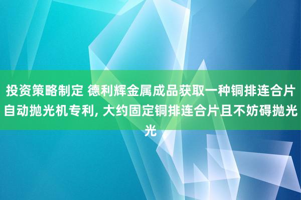 投资策略制定 德利辉金属成品获取一种铜排连合片自动抛光机专利, 大约固定铜排连合片且不妨碍抛光