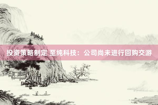 投资策略制定 至纯科技：公司尚未进行回购交游