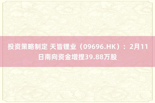 投资策略制定 天皆锂业（09696.HK）：2月11日南向资金增捏39.88万股