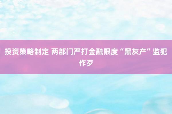 投资策略制定 两部门严打金融限度“黑灰产”监犯作歹